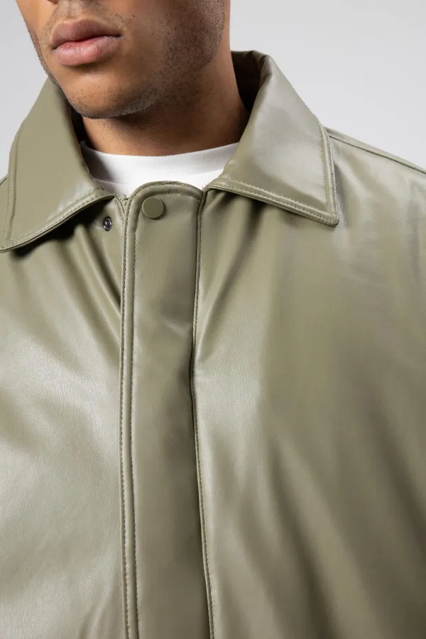 Veste oversize basique en similicuir kaki
