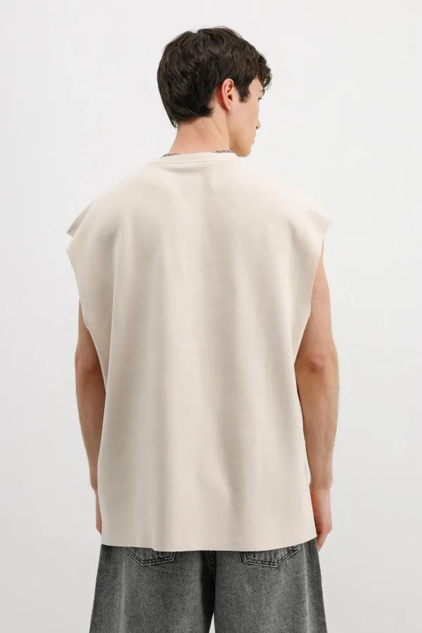 Oversize Kolsuz Basic Tişört Taş Oversize Kolsuz Basic Tişört Taş