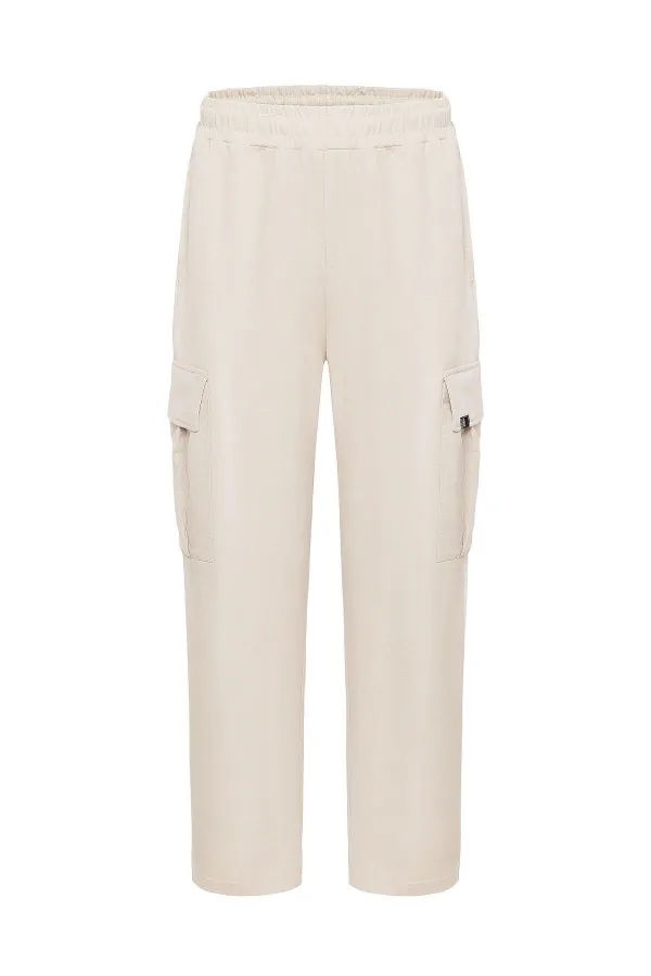 Bel Lastikli Kargo Baggy Pantolon Taş