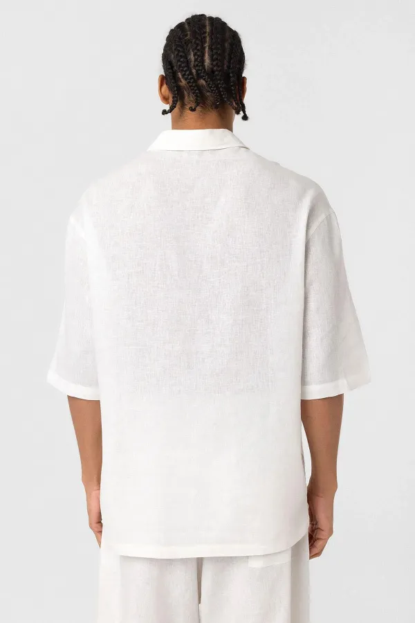 Chemise oversize en lin à double poche, écru