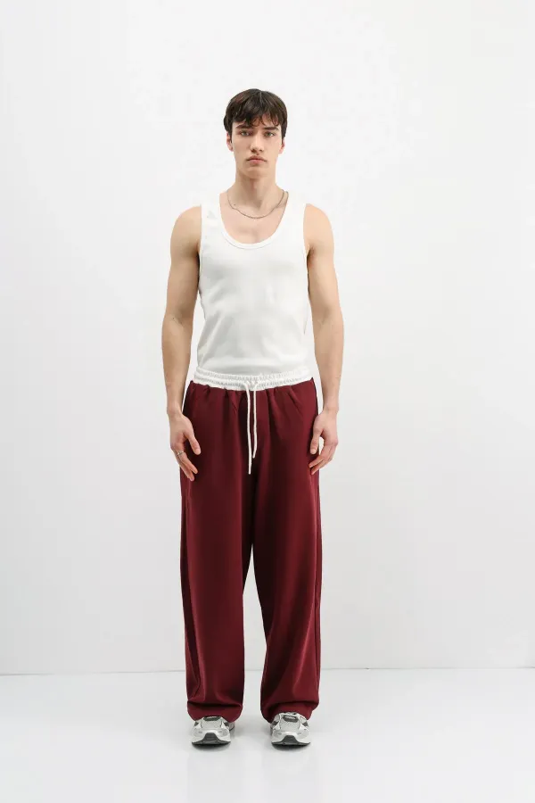 Baggy Fit Eşofman Alt Bordo