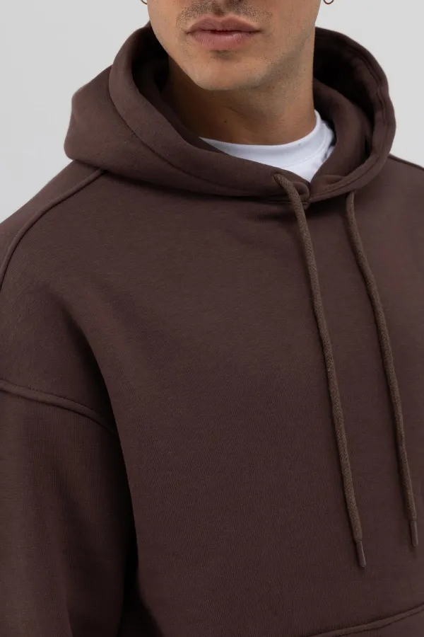 Basic Oversize Hooded Sweatshirt, Brown