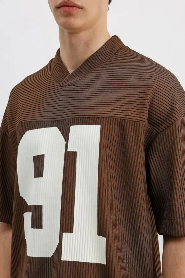 Baskılı Fitilli Oversize Tişört Kahve