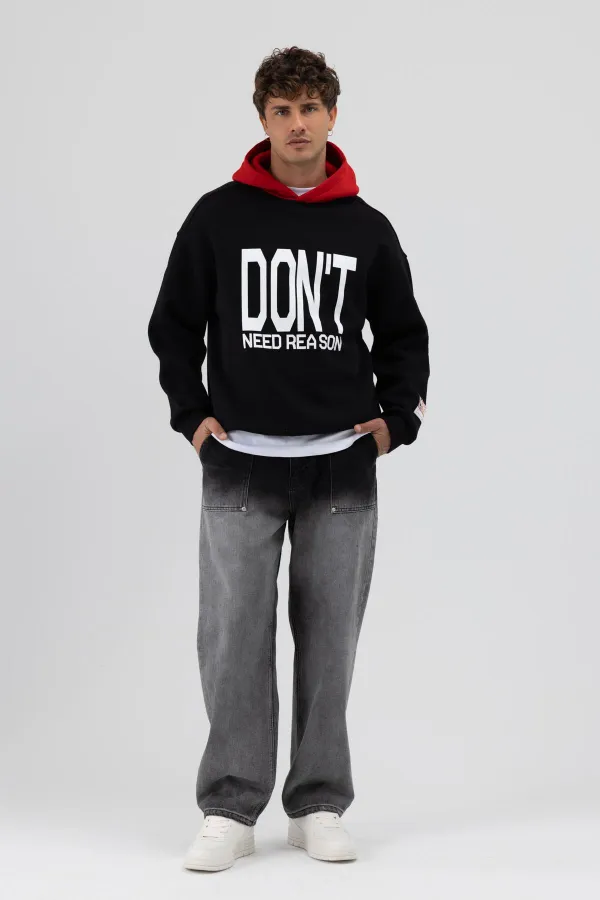 Sweat-shirt oversize noir imprimé bicolore