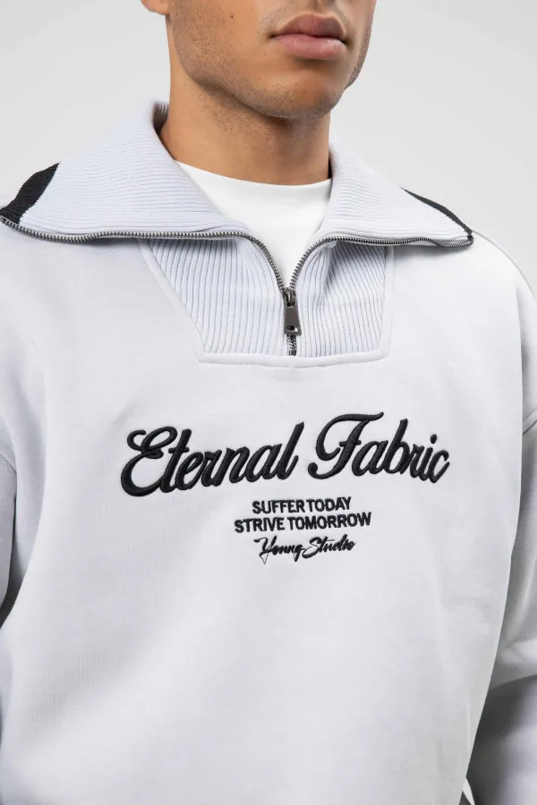 Sweat-shirt oversize à col zippé, gris clair