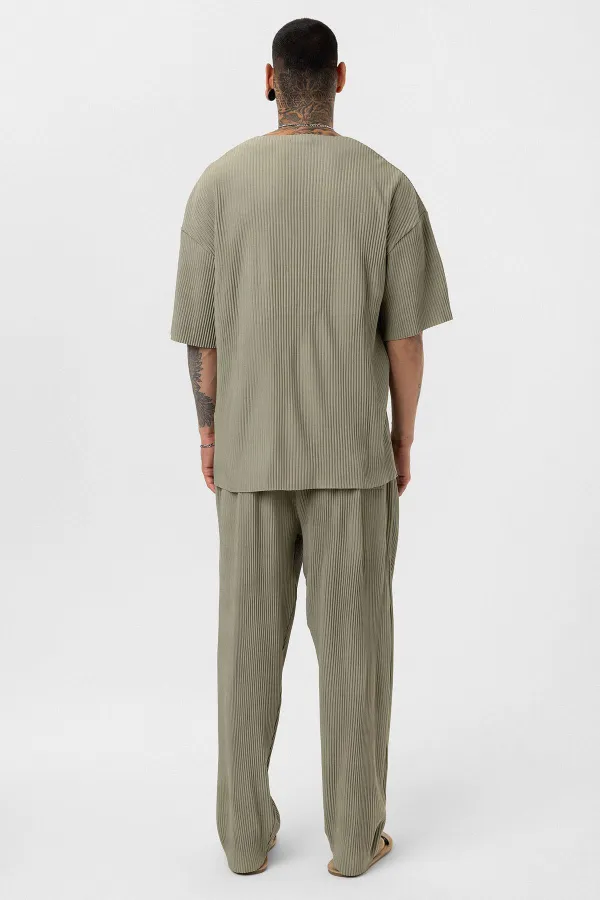 Basic Oversize Bisiklet Yaka Ottoman Takım Haki