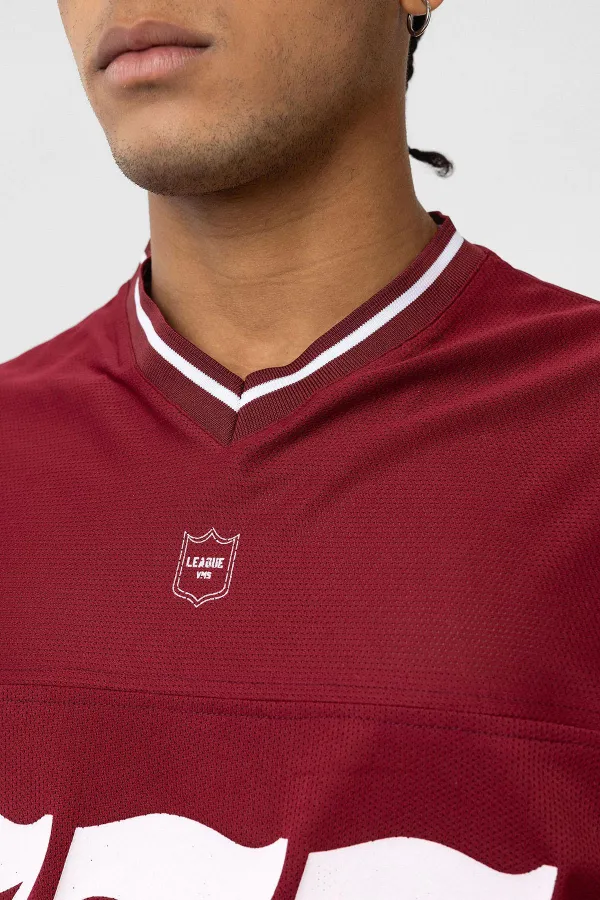Oversize V-Neck Jersey T-Shirt Burgundy