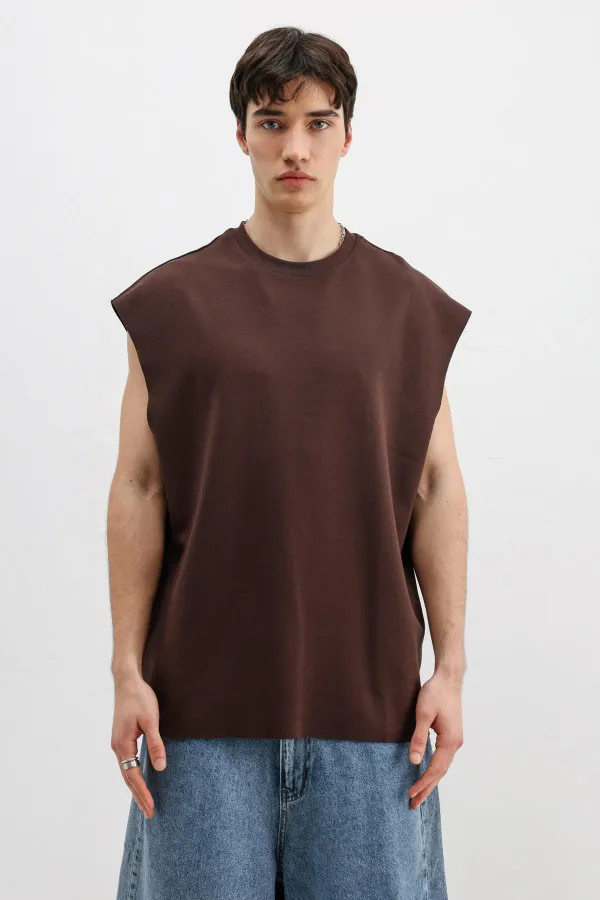 T-shirt basique oversize sans manches, marron