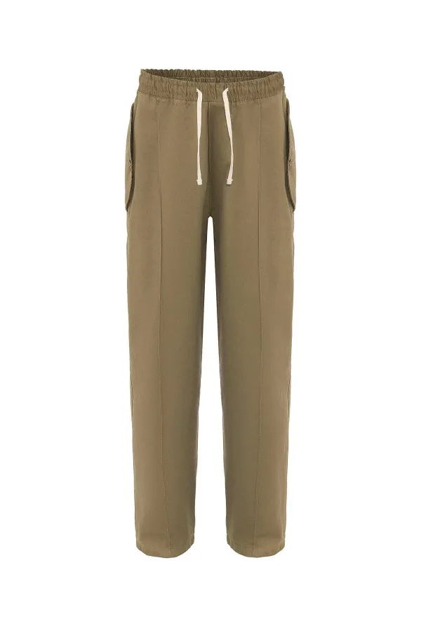 Pantalon ample en gabardine à lacets, kaki