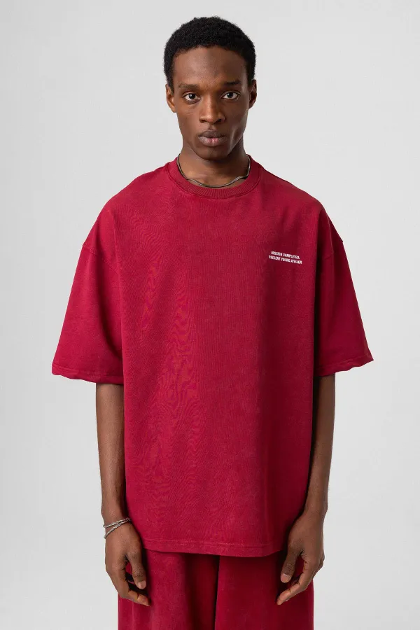 Yıkamalı Arka Baskılı Oversize Eşofman Takım Bordo