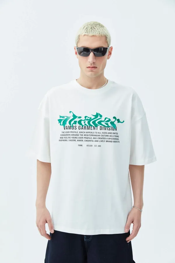 Atelier Kabartma Baskılı Oversize Tişört Ekru