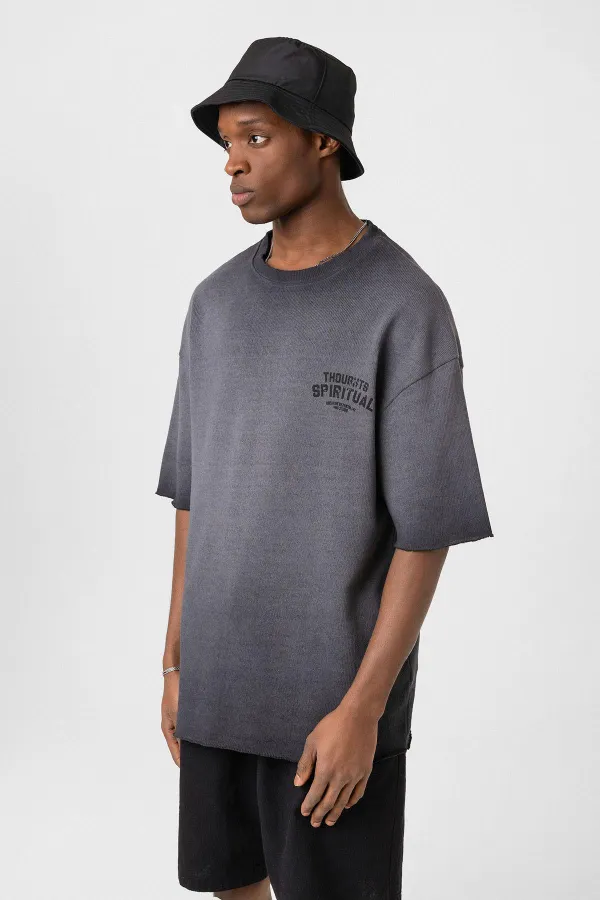 Yıkamalı Oversize Triko Tişört Siyah