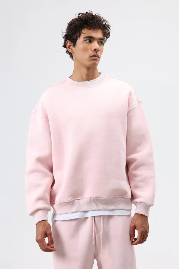 Sweat-shirt basique oversize délavé rose
