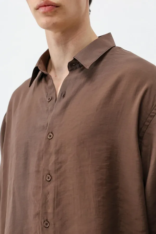 Chemise oversize en modal, couleur café