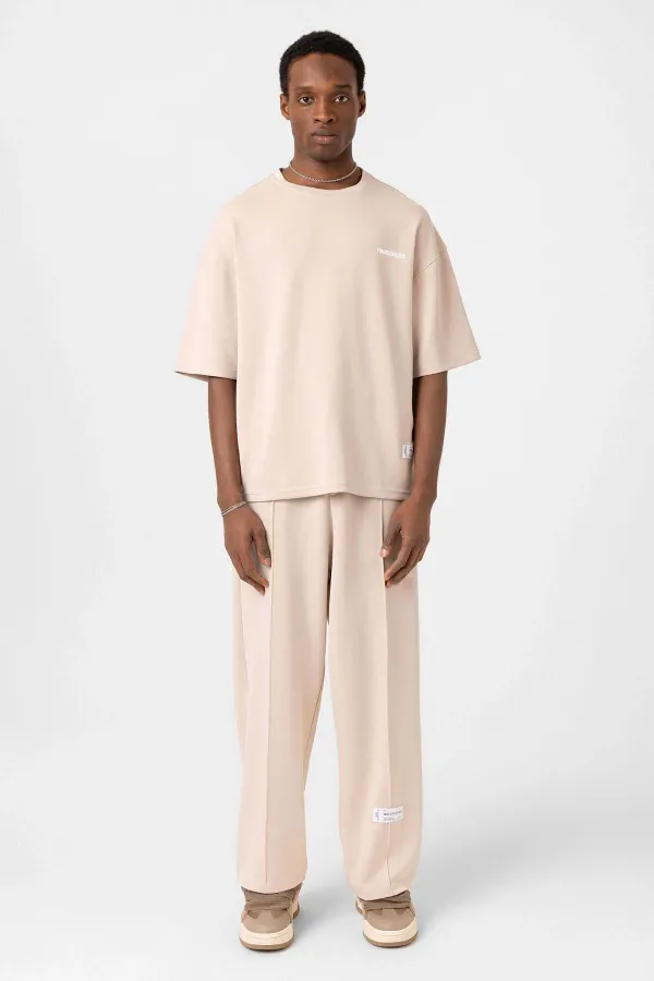 Label Detailed Oversize Modal Fabric Tracksuit Set Stone