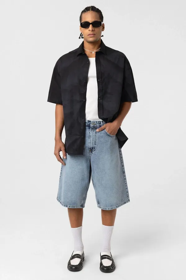 Chemise oversize en popeline délavée noire