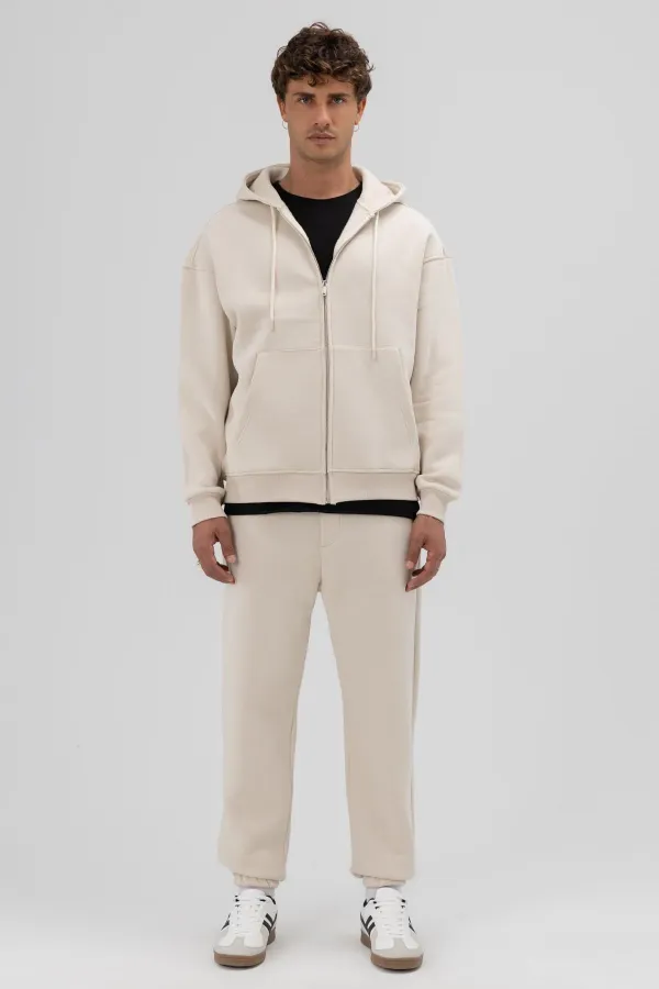 Sweat à capuche oversize basique zippé couleur pierre