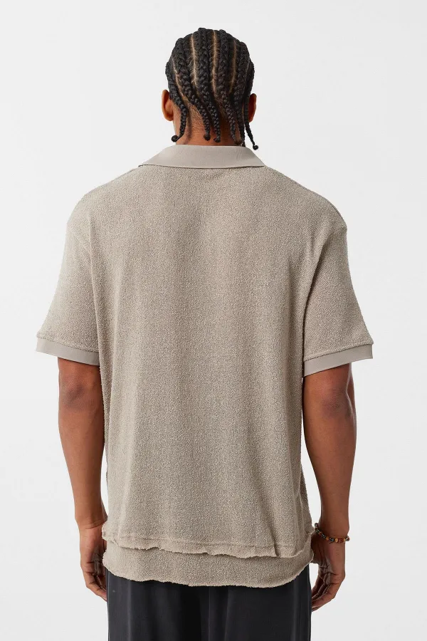 Polo Yaka Triko Oversize Tişört Taş