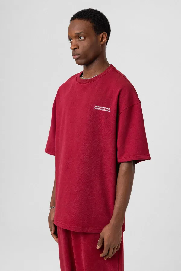 Yıkamalı Arka Baskılı Oversize Eşofman Takım Bordo