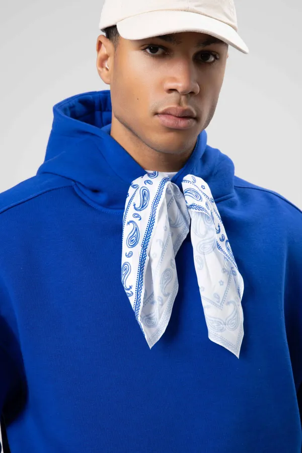 Oversize Hooded Sweatshirt with Scarf Detail, Navy Blue