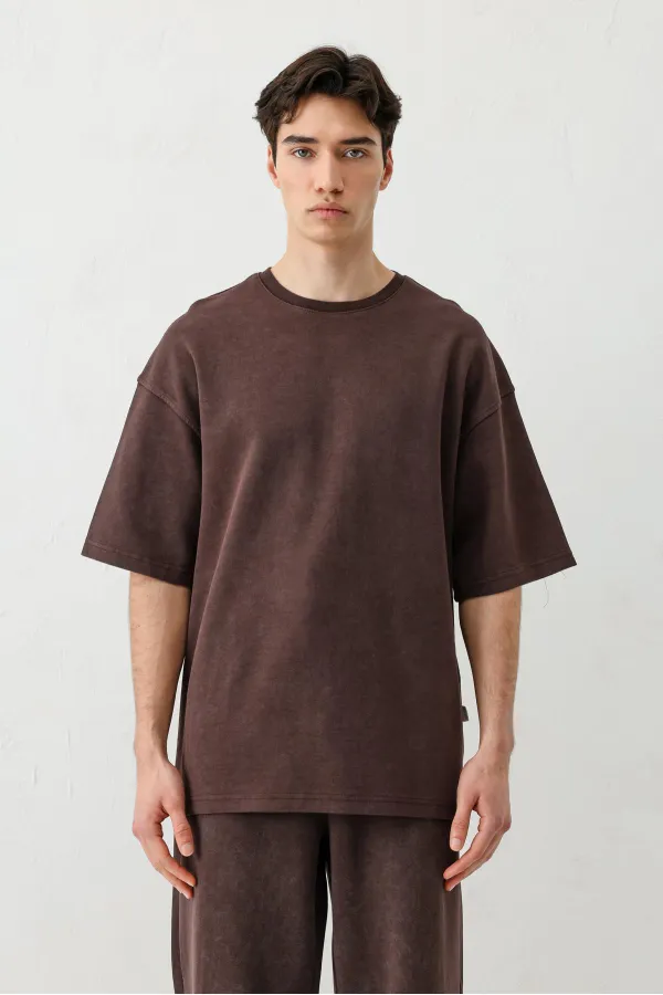T-shirt oversize délavé à manches courtes, marron.