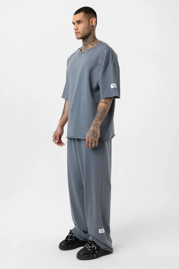 Etiket Detaylı Oversize Eşofman Takım Füme