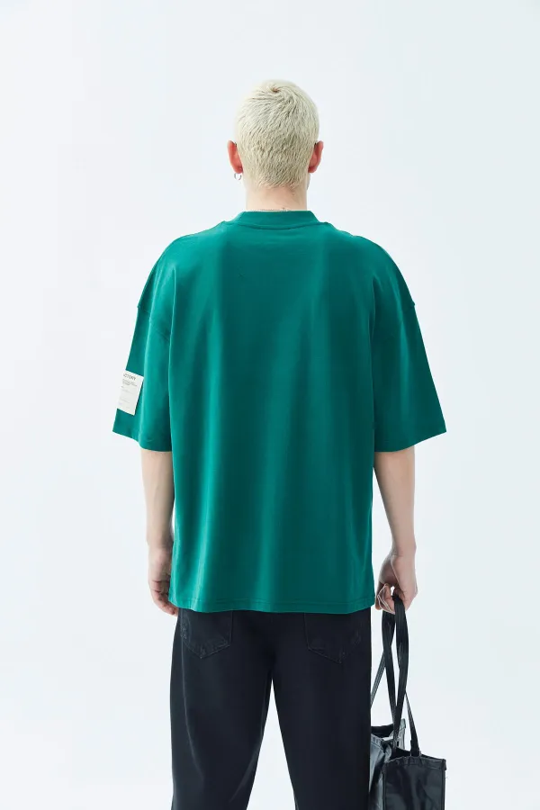 Balıkçı Yaka Etiket Detaylı Oversize Tişört - Açık Füme Nefti