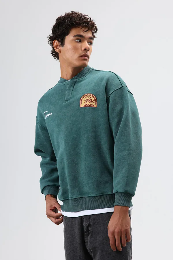 Sweat-shirt oversize à col rond imprimé, bleu marine