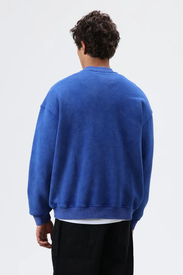 Sweat-shirt oversize à col rond imprimé bleu marine