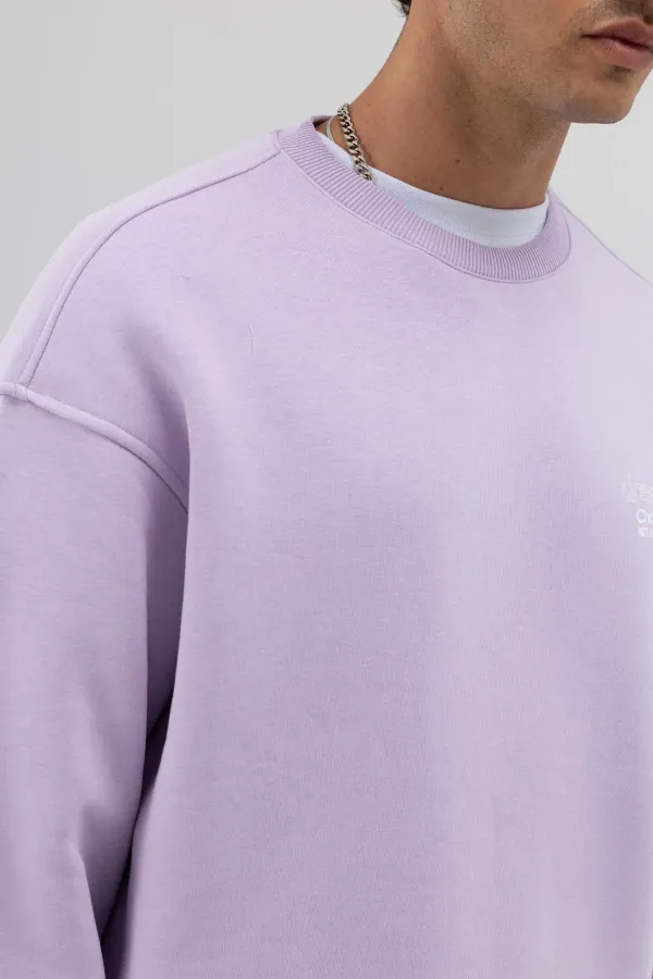 Sweat-shirt oversize à col rond imprimé lilas