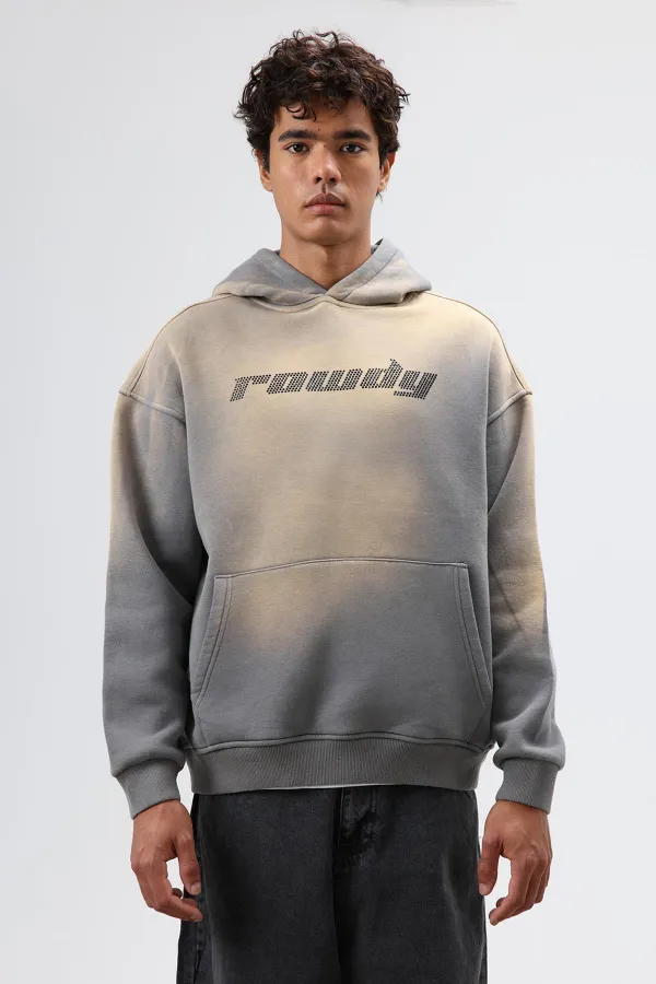 Sweat à capuche oversize imprimé délavé, gris fumé