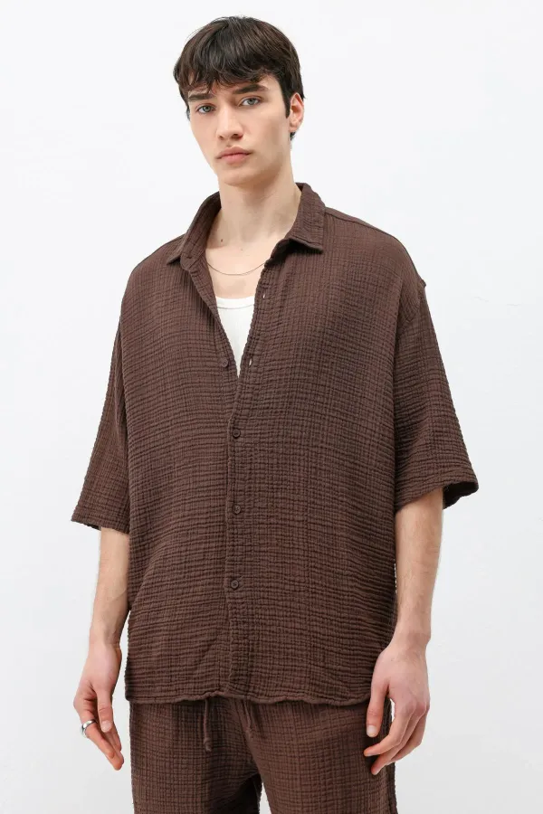 Müslin Kumaş Rahat Kalıp Keten Takım Kahve