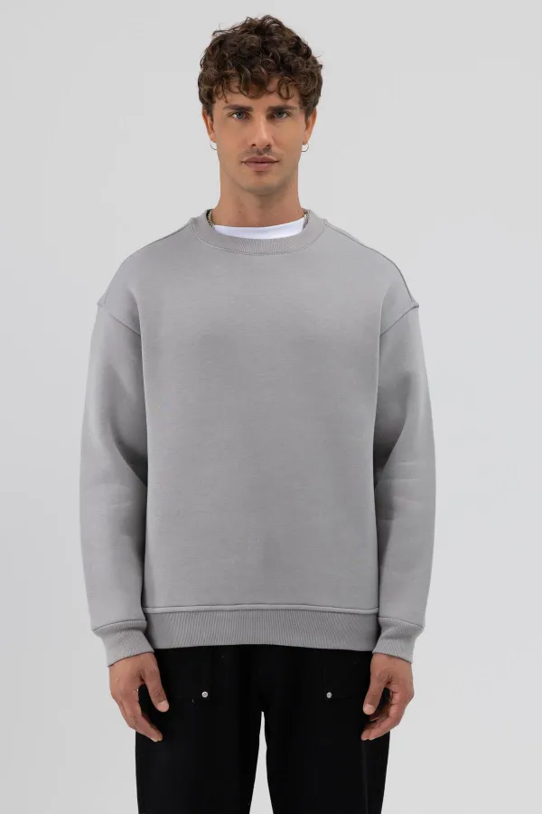 Sweat-shirt basique à col rond oversize gris clair