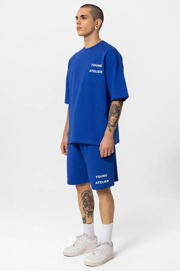 Young Atelıer Baskılı Şort Takım Saks