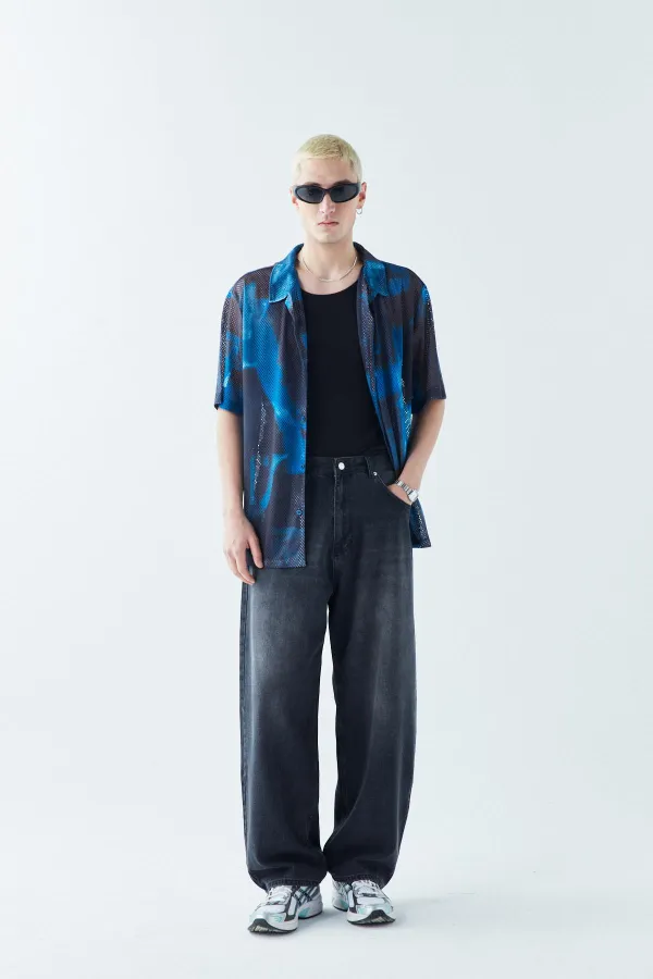 Patterned Corduroy Oversize Shirt Pattern-12