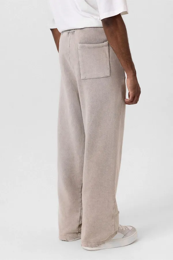 Premıum Yıkamalı Yırtık Detaylı Oversize Eşofman Takım Taş