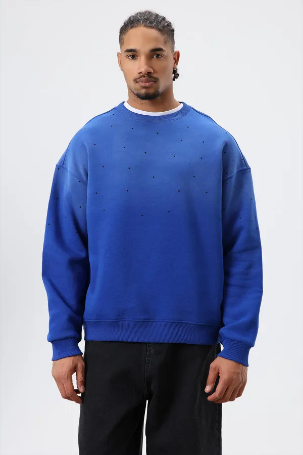 Sweat-shirt oversize bleu marine à détails en pierre délavée