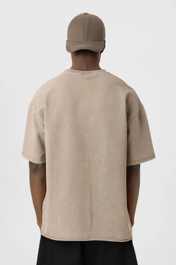 T-shirt oversize basique délavé, couleur vison