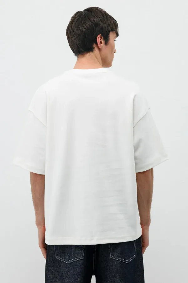 Baskılı Oversize Tişört Ekru