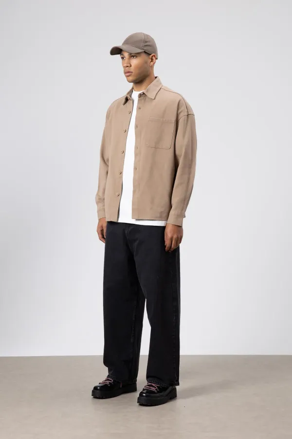 Oversize Gabardin Gömlek Ceket Vizon