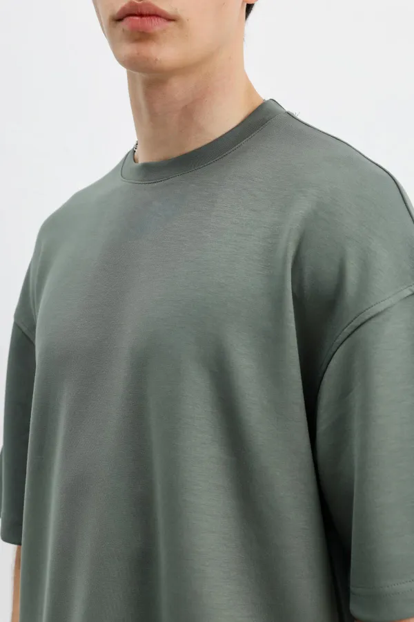 Modal Karışımlı Oversize Tişört Haki
