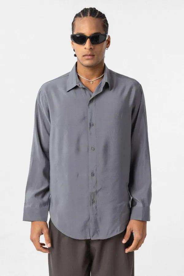Oversize Modal Kumaş Gömlek Gri
