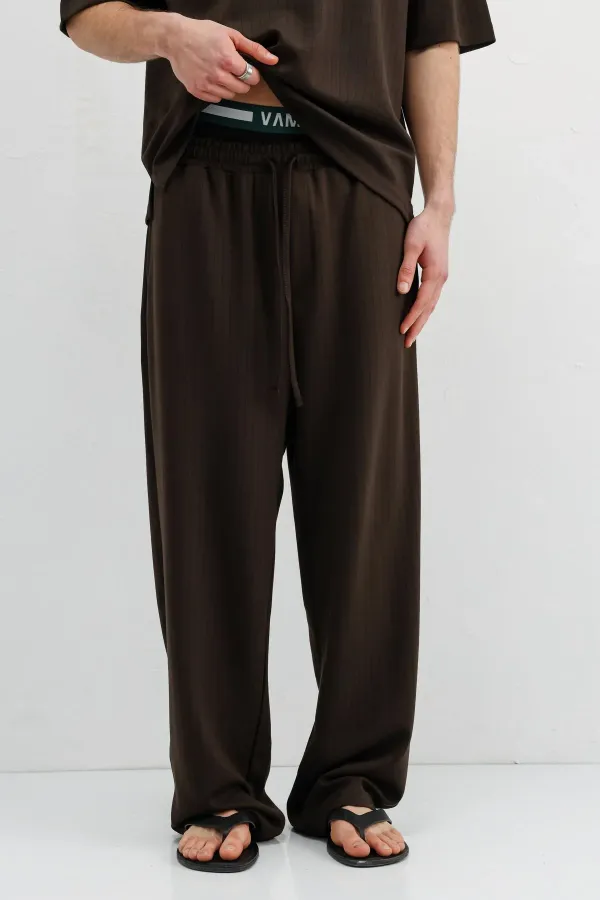 Fitilli Dokulu Baggy Eşofman Alt Koyu Kahve