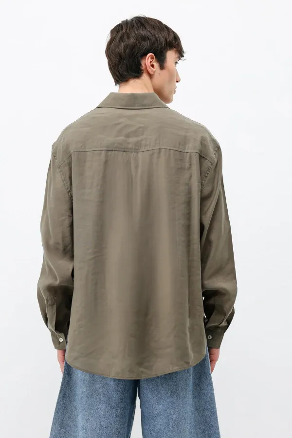 Modal Fabric Oversize Shirt with Pockets, Khaki