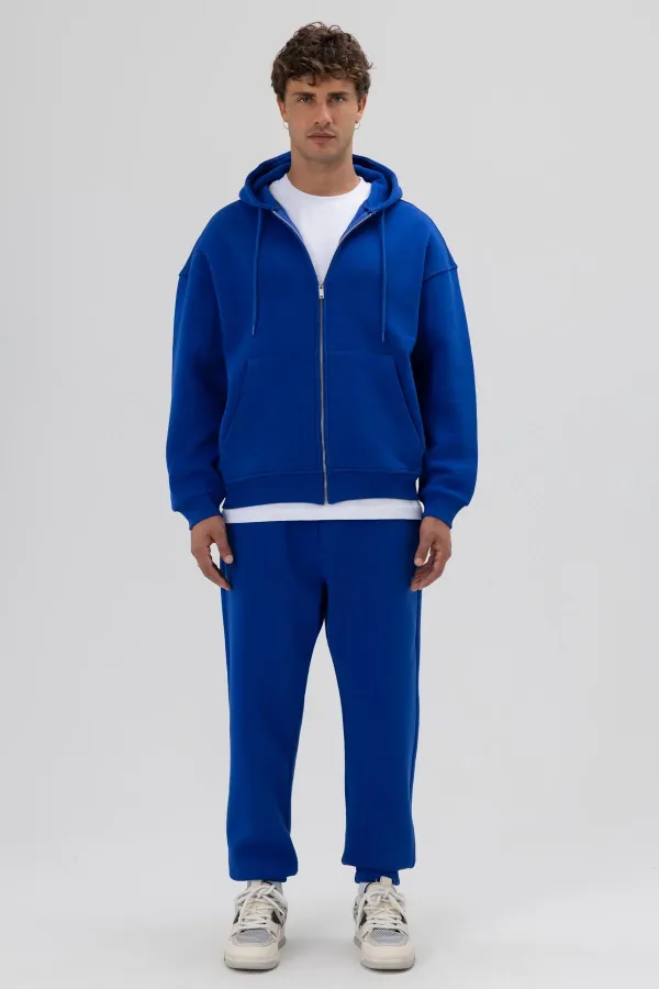 Sweat à capuche oversize basique zippé bleu marine