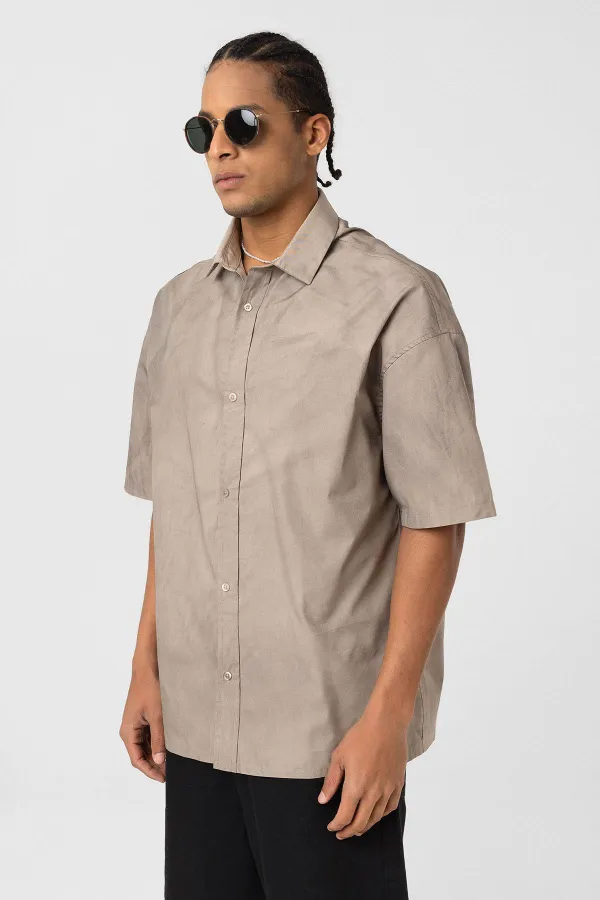 Oversize Yıkamalı Poplin Gömlek Taş