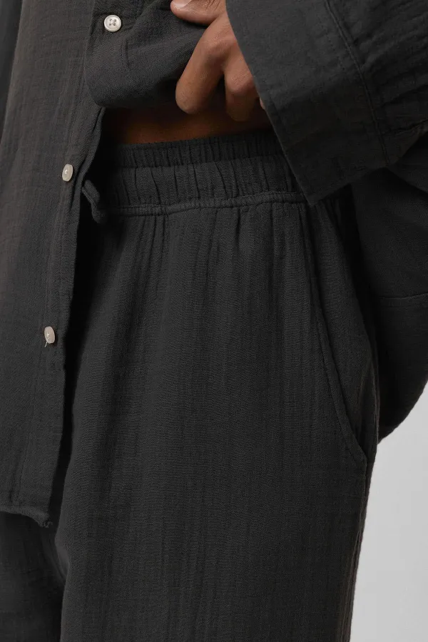 Baggy Fit Muslin Linen Trousers Anthracite