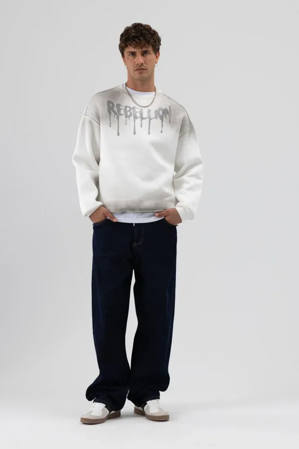 Sweat-shirt oversize imprimé délavé, écru