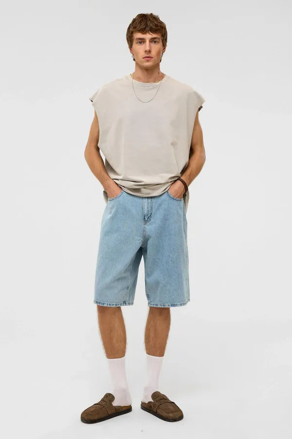 Oversize Bermuda Denim Shorts, Blue Color - 1