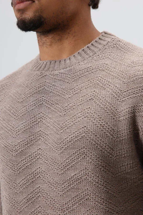 Pull oversize à col rond en maille, couleur vison